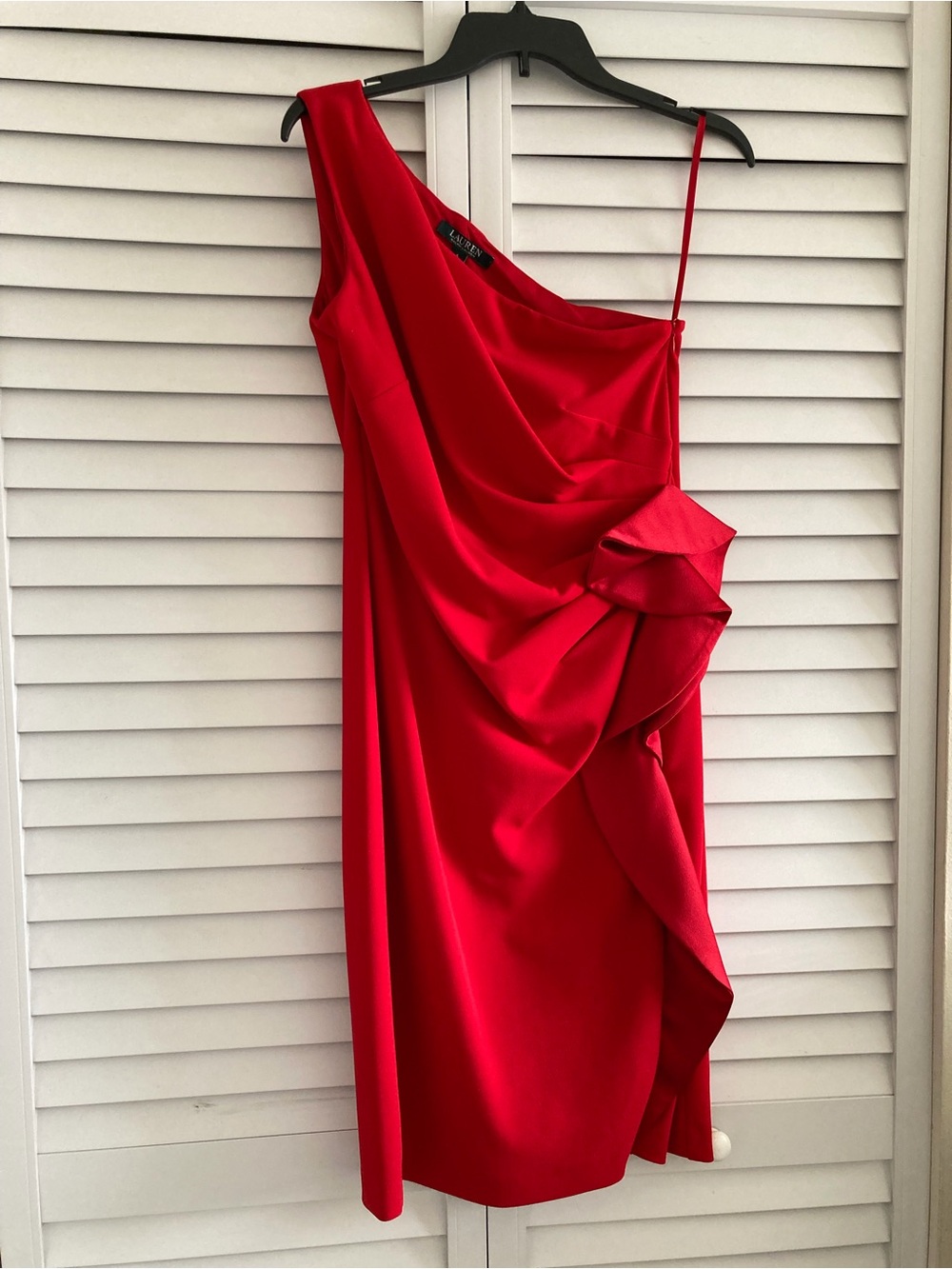 Ralph Lauren Red One-Shoulder Ruffle Dress